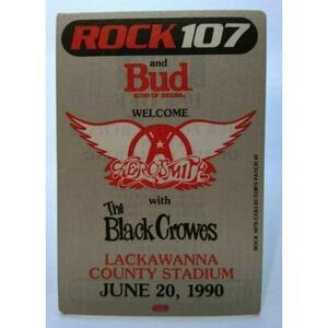 Aerosmith The Black Crowes Backstage Concert Pass Original Hard Rock Music 1990